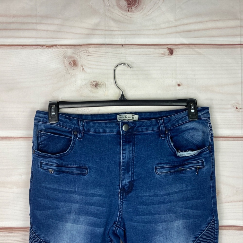 American Bazi Jeans Womens 2X Skinny Moto Dark Wash Mid Rise Pockets Stretch - Picture 2 of 9